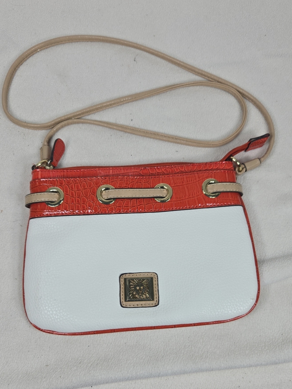 Anne Klien White and Orange Crossbody Bag with Gold Accents